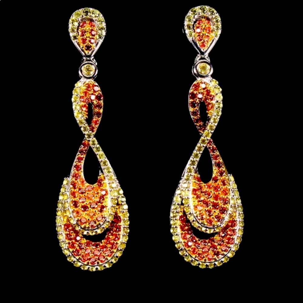 Round Saphire Diamond Cut 14K White Gold-plate 925 Sterling Silver Earrings